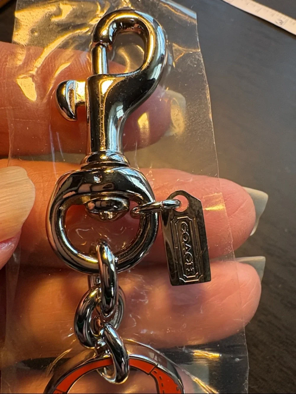 Coach Pink and Orange Signature Tote Keyring Charm - Picture 3 of 4